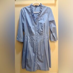 Talbots Blue Poplin Midi Shirtdress Pleated Skirt Prairie Dress